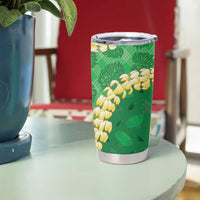 Green Palaka Hawaii Mele Kalikimaka Tumbler Cup Ohia Lehua Monstera Puakenikeni Lei LT14 - Polynesian Pride