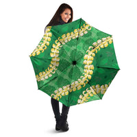 Green Palaka Hawaii Mele Kalikimaka Umbrella Ohia Lehua Monstera Puakenikeni Lei LT14 - Polynesian Pride