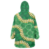 Green Palaka Hawaii Mele Kalikimaka Wearable Blanket Hoodie Ohia Lehua Monstera Puakenikeni Lei LT14 - Polynesian Pride