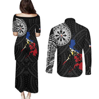 Philippines Strong Couples Matching Puletasi and Long Sleeve Button Shirt Filipino Map Polynesian Tattoo - Polynesian Pride