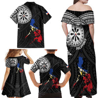 Philippines Strong Family Matching Off Shoulder Maxi Dress and Hawaiian Shirt Filipino Map Polynesian Tattoo LT14 - Polynesian Pride
