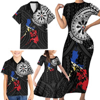 Philippines Strong Family Matching Short Sleeve Bodycon Dress and Hawaiian Shirt Filipino Map Polynesian Tattoo LT14 - Polynesian Pride