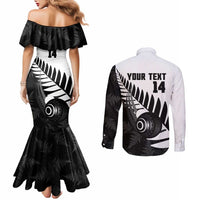 New Zealand Lawn Bowls Custom Couples Matching Mermaid Dress and Long Sleeve Button Shirt Aotearoa Silver Fern LT14 - Polynesian Pride