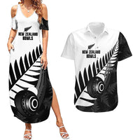 New Zealand Lawn Bowls Custom Couples Matching Summer Maxi Dress and Hawaiian Shirt Aotearoa Silver Fern LT14 Black - Polynesian Pride