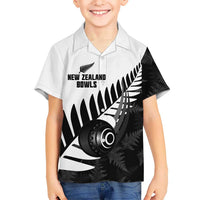 New Zealand Lawn Bowls Custom Family Matching Off Shoulder Short Dress and Hawaiian Shirt Aotearoa Silver Fern LT14 Son's Shirt Black - Polynesian Pride