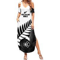 New Zealand Lawn Bowls Custom Family Matching Summer Maxi Dress and Hawaiian Shirt Aotearoa Silver Fern LT14 Mom's Dress Black - Polynesian Pride