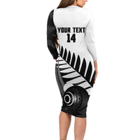 New Zealand Lawn Bowls Custom Long Sleeve Bodycon Dress Aotearoa Silver Fern LT14 - Polynesian Pride