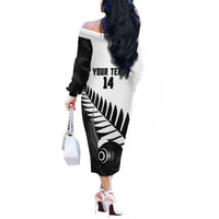 New Zealand Lawn Bowls Custom Off The Shoulder Long Sleeve Dress Aotearoa Silver Fern LT14 - Polynesian Pride