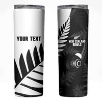 New Zealand Lawn Bowls Custom Skinny Tumbler Aotearoa Silver Fern LT14 Black - Polynesian Pride