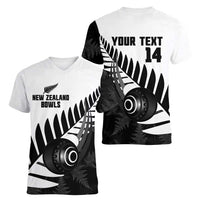 New Zealand Lawn Bowls Custom Women V-Neck T-Shirt Aotearoa Silver Fern LT14 - Polynesian Pride