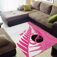 New Zealand Lawn Bowls Breast Cancer Custom Area Rug Aotearoa Maori Silver Fern Pink Ribbon - Polynesian Pride