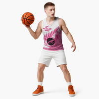 New Zealand Lawn Bowls Breast Cancer Custom Basketball Jersey Aotearoa Maori Silver Fern Pink Ribbon LT14 - Polynesian Pride