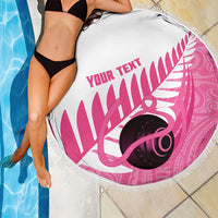 New Zealand Lawn Bowls Breast Cancer Custom Beach Blanket Aotearoa Maori Silver Fern Pink Ribbon LT14 - Polynesian Pride