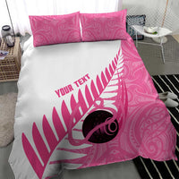 New Zealand Lawn Bowls Breast Cancer Custom Bedding Set Aotearoa Maori Silver Fern Pink Ribbon - Polynesian Pride