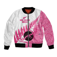 New Zealand Lawn Bowls Breast Cancer Custom Bomber Jacket Aotearoa Maori Silver Fern Pink Ribbon LT14 Unisex Pink - Polynesian Pride