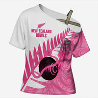 New Zealand Lawn Bowls Breast Cancer Custom Cross Shoulder Shirt Aotearoa Maori Silver Fern Pink Ribbon LT14 Female Pink - Polynesian Pride