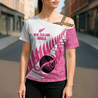 New Zealand Lawn Bowls Breast Cancer Custom Cross Shoulder Shirt Aotearoa Maori Silver Fern Pink Ribbon LT14 - Polynesian Pride