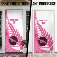 New Zealand Lawn Bowls Breast Cancer Custom Door Cover Aotearoa Maori Silver Fern Pink Ribbon LT14 - Polynesian Pride
