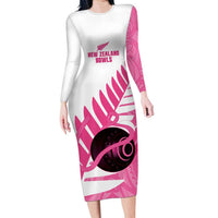 New Zealand Lawn Bowls Breast Cancer Custom Family Matching Long Sleeve Bodycon Dress and Hawaiian Shirt Aotearoa Maori Silver Fern Pink Ribbon LT14 Mom's Dress Pink - Polynesian Pride