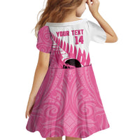 New Zealand Lawn Bowls Breast Cancer Custom Kid Short Sleeve Dress Aotearoa Maori Silver Fern Pink Ribbon LT14 - Polynesian Pride