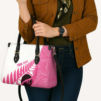 New Zealand Lawn Bowls Breast Cancer Custom Leather Bag Aotearoa Maori Silver Fern Pink Ribbon LT14 - Polynesian Pride