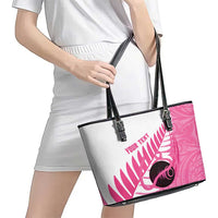 New Zealand Lawn Bowls Breast Cancer Custom Leather Tote Bag Aotearoa Maori Silver Fern Pink Ribbon LT14 - Polynesian Pride