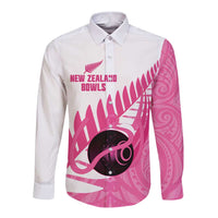 New Zealand Lawn Bowls Breast Cancer Custom Long Sleeve Button Shirt Aotearoa Maori Silver Fern Pink Ribbon LT14 Unisex Pink - Polynesian Pride