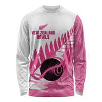 New Zealand Lawn Bowls Breast Cancer Custom Long Sleeve Shirt Aotearoa Maori Silver Fern Pink Ribbon LT14 Unisex Pink - Polynesian Pride