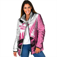 New Zealand Lawn Bowls Breast Cancer Custom Padded Jacket Aotearoa Maori Silver Fern Pink Ribbon LT14 Women Pink - Polynesian Pride