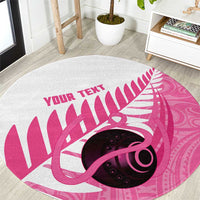 New Zealand Lawn Bowls Breast Cancer Custom Round Carpet Aotearoa Maori Silver Fern Pink Ribbon LT14 Pink - Polynesian Pride