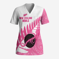 New Zealand Lawn Bowls Breast Cancer Custom Scrub Top Aotearoa Maori Silver Fern Pink Ribbon LT14 Adult Pink - Polynesian Pride