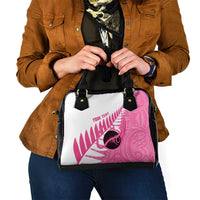 New Zealand Lawn Bowls Breast Cancer Custom Shoulder Handbag Aotearoa Maori Silver Fern Pink Ribbon LT14 - Polynesian Pride
