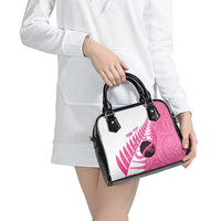 New Zealand Lawn Bowls Breast Cancer Custom Shoulder Handbag Aotearoa Maori Silver Fern Pink Ribbon LT14 - Polynesian Pride