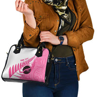 New Zealand Lawn Bowls Breast Cancer Custom Shoulder Handbag Aotearoa Maori Silver Fern Pink Ribbon LT14 - Polynesian Pride
