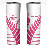 New Zealand Lawn Bowls Breast Cancer Custom Skinny Tumbler Aotearoa Maori Silver Fern Pink Ribbon LT14 Pink - Polynesian Pride