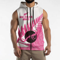 New Zealand Lawn Bowls Breast Cancer Custom Sleeveless Zip Hoodie Aotearoa Maori Silver Fern Pink Ribbon LT14 - Polynesian Pride