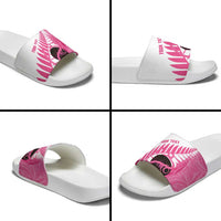 New Zealand Lawn Bowls Breast Cancer Custom Slide Sandals Aotearoa Maori Silver Fern Pink Ribbon LT14 - Polynesian Pride