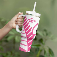 New Zealand Lawn Bowls Breast Cancer Custom Tumbler With Handle Aotearoa Maori Silver Fern Pink Ribbon LT14 - Polynesian Pride