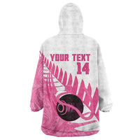 New Zealand Lawn Bowls Breast Cancer Custom Wearable Blanket Hoodie Aotearoa Maori Silver Fern Pink Ribbon LT14 - Polynesian Pride