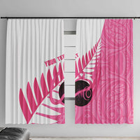 New Zealand Lawn Bowls Breast Cancer Custom Window Curtain Aotearoa Maori Silver Fern Pink Ribbon LT14 With Hooks Pink - Polynesian Pride
