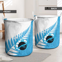 New Zealand Lawn Bowls Prostate Cancer Custom Laundry Basket Aotearoa Maori Silver Fern Blue Ribbon LT14 - Polynesian Pride