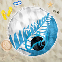 New Zealand Lawn Bowls Prostate Cancer Custom Beach Blanket Aotearoa Maori Silver Fern Blue Ribbon LT14 One Size 150cm Blue - Polynesian Pride