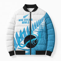 New Zealand Lawn Bowls Prostate Cancer Custom Bomber Puffer Jacket Aotearoa Maori Silver Fern Blue Ribbon LT14 Unisex Blue - Polynesian Pride