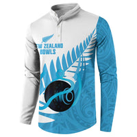 New Zealand Lawn Bowls Prostate Cancer Custom Button Sweatshirt Aotearoa Maori Silver Fern Blue Ribbon LT14 - Polynesian Pride