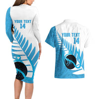 New Zealand Lawn Bowls Prostate Cancer Custom Couples Matching Long Sleeve Bodycon Dress and Hawaiian Shirt Aotearoa Maori Silver Fern Blue Ribbon LT14 - Polynesian Pride