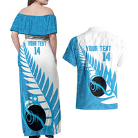 New Zealand Lawn Bowls Prostate Cancer Custom Couples Matching Off Shoulder Maxi Dress and Hawaiian Shirt Aotearoa Maori Silver Fern Blue Ribbon LT14 - Polynesian Pride