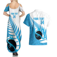 New Zealand Lawn Bowls Prostate Cancer Custom Couples Matching Summer Maxi Dress and Hawaiian Shirt Aotearoa Maori Silver Fern Blue Ribbon LT14 - Polynesian Pride
