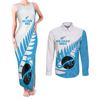 New Zealand Lawn Bowls Prostate Cancer Custom Couples Matching Tank Maxi Dress and Long Sleeve Button Shirt Aotearoa Maori Silver Fern Blue Ribbon LT14 Blue - Polynesian Pride