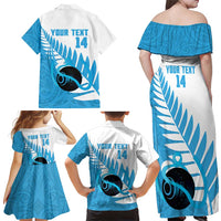 New Zealand Lawn Bowls Prostate Cancer Custom Family Matching Off Shoulder Maxi Dress and Hawaiian Shirt Aotearoa Maori Silver Fern Blue Ribbon LT14 - Polynesian Pride