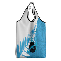 New Zealand Lawn Bowls Prostate Cancer Custom Grocery Bag Aotearoa Maori Silver Fern Blue Ribbon LT14 - Polynesian Pride